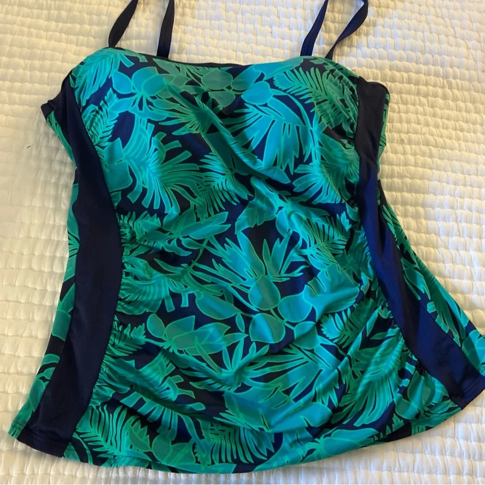 Navy Green lands End Convertible Tropical Print Tankini Top Plus Sz 16L - Picture 2 of 4